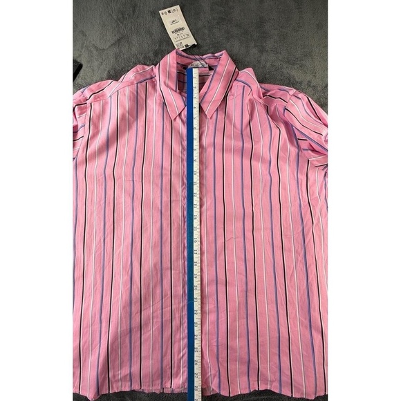NWT Zara Womens XL Pink Striped Button Down Long Sleeve Layering Shirt - Picture 11 of 11